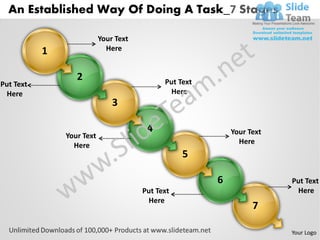 An Established Way Of Doing A Task_7 Stages

                           Your Text
           1                 Here


                  2                          Put Text
Put Text
 Here                                         Here
                               3

                                        4                   Your Text
               Your Text
                 Here                                         Here
                                                  5

                                                        6               Put Text
                                       Put Text                          Here
                                        Here
                                                                  7

                                                                        Your Logo
 