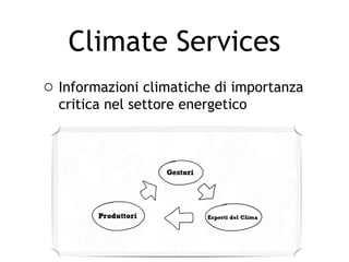 Climate Services
o Informazioni climatiche di importanza
  critica nel settore energetico
 