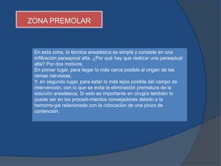 El extremo de la aguja se coloca frente a la mucosa libre distalmente al primer molar.