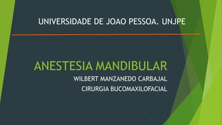 UNIVERSIDADE DE JOAO PESSOA. UNJPE

ANESTESIA MANDIBULAR
WILBERT MANZANEDO CARBAJAL
CIRURGIA BUCOMAXILOFACIAL

 