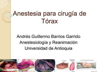 Anestesia para cirugía de
         Tórax

 Andrés Guillermo Barrios Garrido
  Anestesiología y Reanimación
    Universidad de Antioquia
 