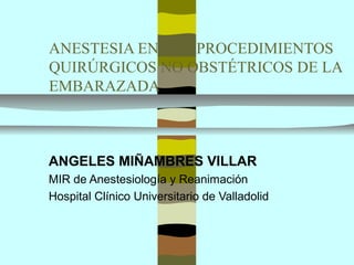 ANESTESIA EN LOS PROCEDIMIENTOS
QUIRÚRGICOS NO OBSTÉTRICOS DE LA
EMBARAZADA



ANGELES MIÑAMBRES VILLAR
MIR de Anestesiología y Reanimación
Hospital Clínico Universitario de Valladolid
 