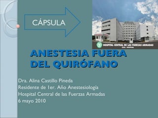 ANESTESIA FUERA DEL QUIRÓFANO Dra. Alina Castillo Pineda Residente de 1er. Año Anestesiología Hospital Central de las Fuerzas Armadas 6 mayo 2010  CÁPSULA 