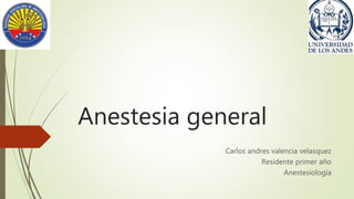 Anestesia general
Carlos andres valencia velasquez
Residente primer año
Anestesiología
 