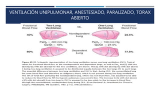 VENTILACIÓN UNIPULMONAR, ANESTESIADO, PARALIZADO, TORAX 
ABIERTO 
 