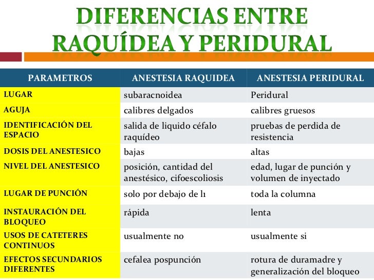 Resultado de imagen para DIFERENCIAS ENTRE RAQUIDEA Y EPIDURAL