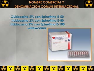 NOMBRE COMERCIAL Y  DENOMINACION COMUN INTERNACIONAL   Lidocaína 2% con Epinefrina E-50 Lidocaína 2% con Epinefrina E-80 Lidocaína 2% con Epinefrina E-100 Newcaína   