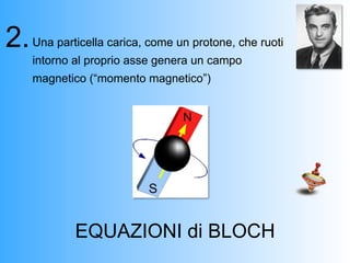 2.   Una particella carica, come un protone, che ruoti
     intorno al proprio asse genera un campo
     magnetico (“momento magnetico”)




             EQUAZIONI di BLOCH
 