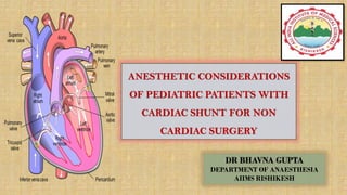 ANESTHETIC CONSIDERATIONS
OF PEDIATRIC PATIENTS WITH
CARDIAC SHUNT FOR NON
CARDIAC SURGERY
DR BHAVNA GUPTA
DEPARTMENT OF ANAESTHESIA
AIIMS RISHIKESH
 