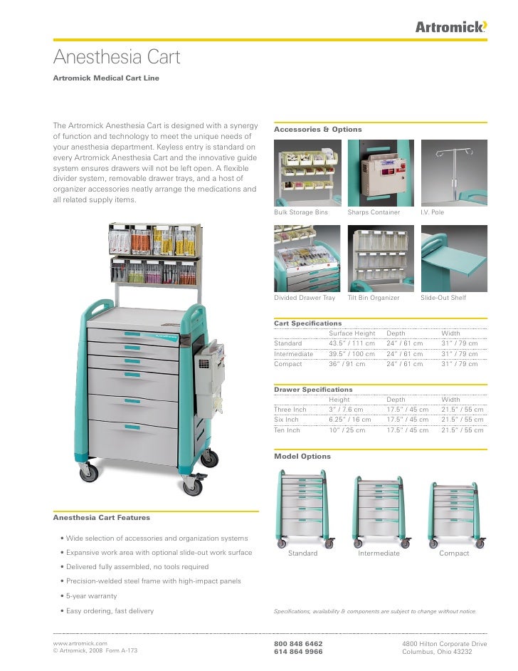 Artromick Anesthesia Cart Brochure for Hospital Computing Solutions