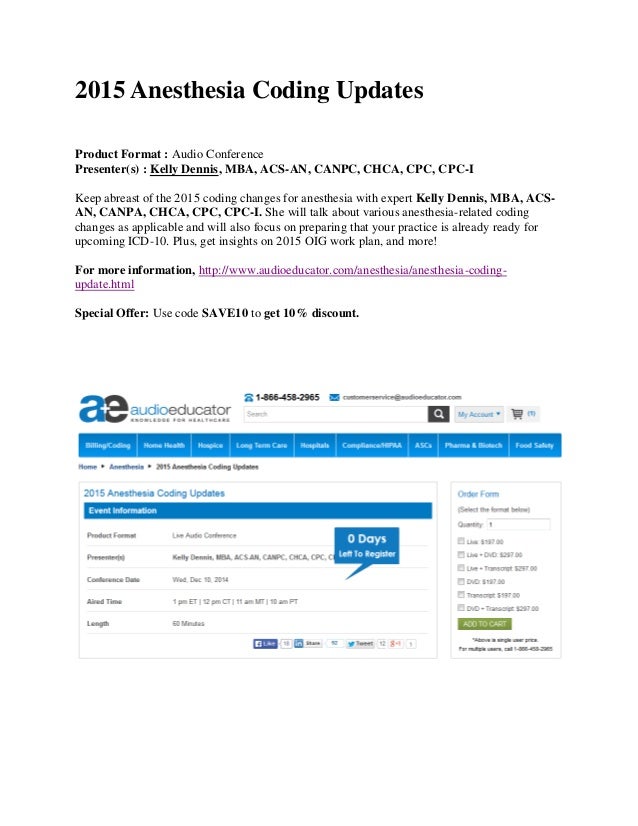 Anesthesia Coding Updates 2015