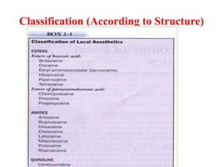 Local anesthetic drugs along with their classification uses and adverse ...