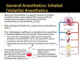  Ventilation-Limited
Anesthetics
 High λ (blood/gas)
coefficient
 High rate of uptake
prevents the rise of Palv
 Slow ...