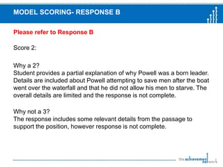 An anchor set will include examples of student responses at each score point at the rubric.