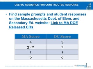 Student Responses #5 and #6Student Response #5Score: 3Why a 3?The response is a clear, complete and accurate description of what people have learned from studying slave quilts.  Details are included to explain the meaning of several historical symbols as well as quilt patterns designed to guide runaway slaves.  The symbolic meaning of different colors are also discussed.Student Response #6Score: 2Why a 2?This response provides a partial explanation of what people have learned from studying slave quilts.  Information is provided about the symbolism of the color black and the significance of certain patterns, but overall details are limited.