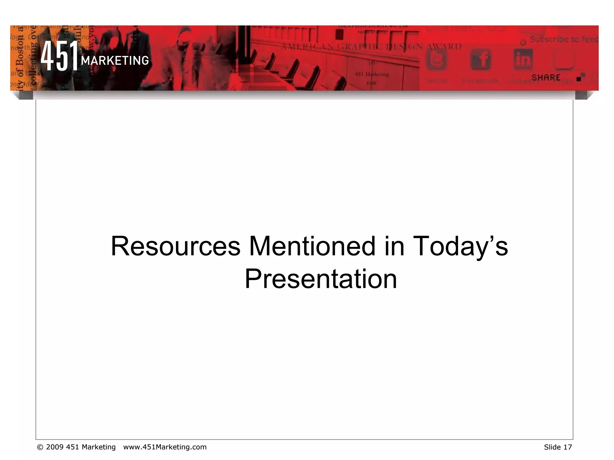 Resources Mentioned in Today’s Presentation 