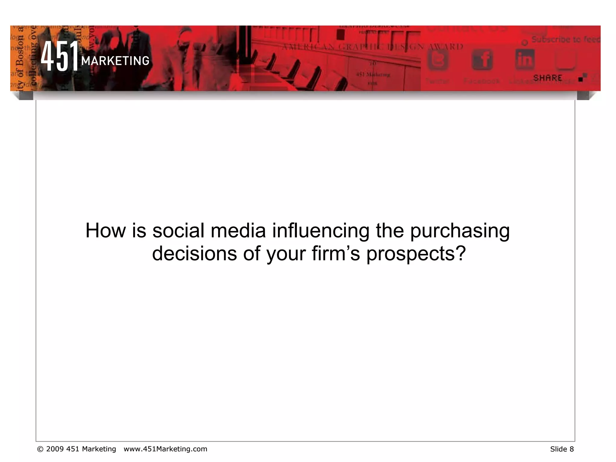 How is social media influencing the purchasing decisions of your firm’s prospects? 