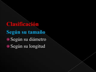 Clasificación
Según su tamaño
 Según

su diámetro
 Según su longitud

 