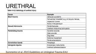 URETHRAL
Summerton et al, 2015 Guidelines on Urological Trauma EAU
 