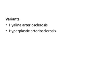Variants
• Hyaline arteriosclerosis
• Hyperplastic arteriosclerosis
 