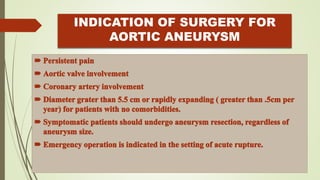 INDICATION OF SURGERY FOR
AORTIC ANEURYSM
 