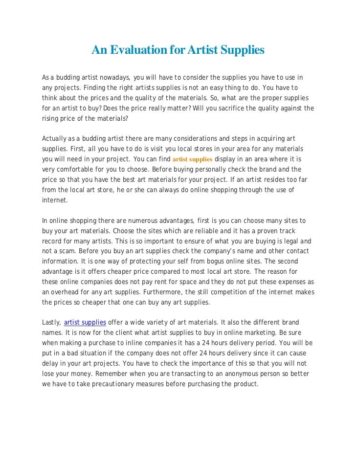 An Evaluation for Artist Supplies