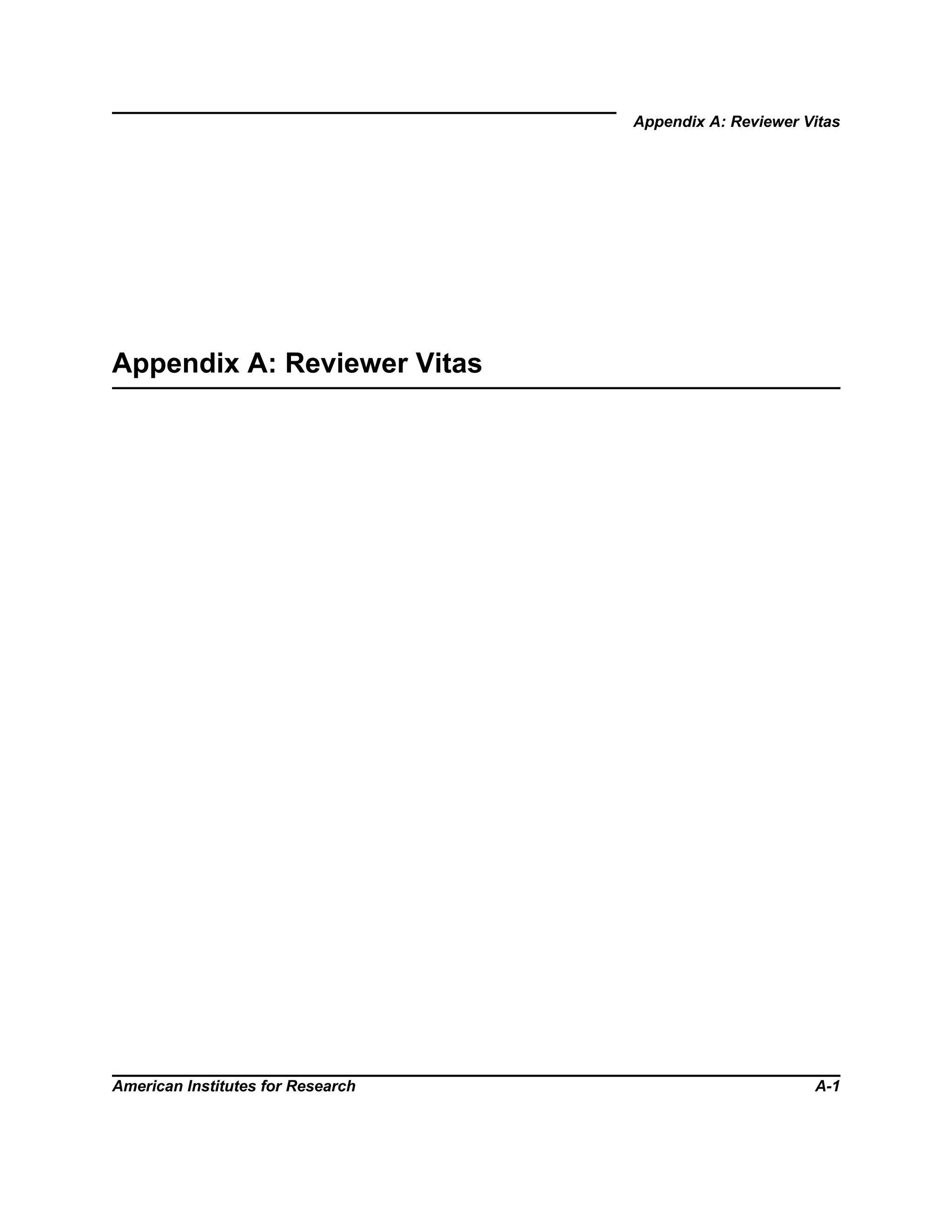 Appendix A: Reviewer Vitas
American Institutes for Research A-1
Appendix A: Reviewer Vitas
 