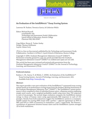 An Evaluation Of The IntelliMetric SM Essay Scoring System | PDF