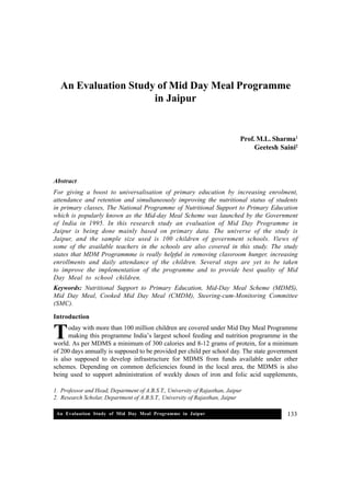 An evaluation study of mid day meal programme | PDF