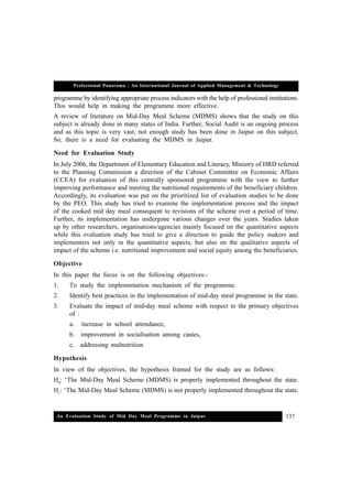 An evaluation study of mid day meal programme | PDF