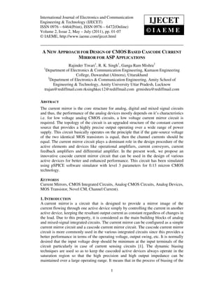 A new approach for design of cmos based cascode current mirror for asp ...