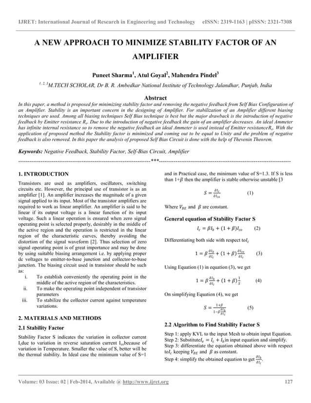 A new approach to minimize stability factor of an amplifier PDF