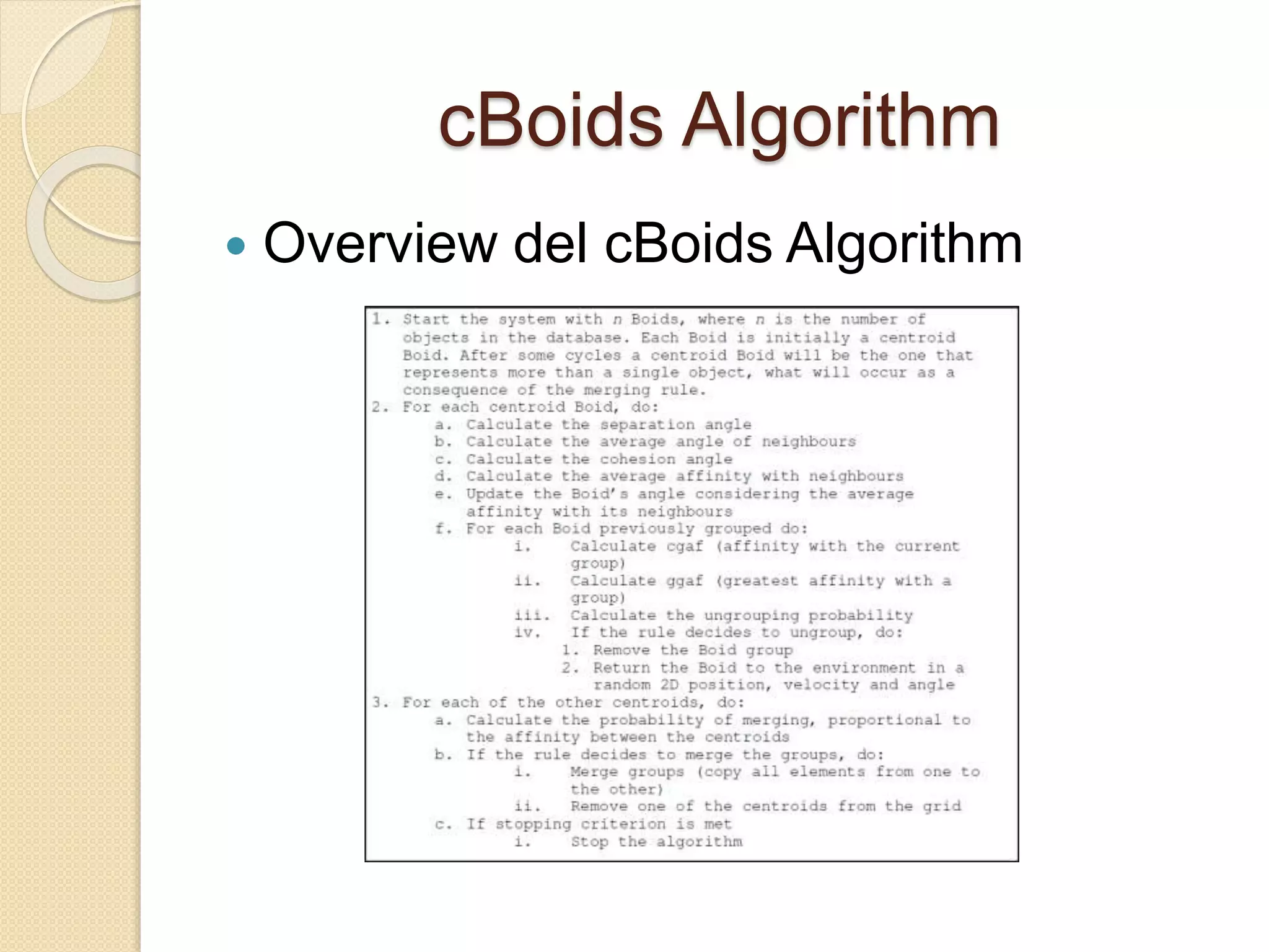 cBoids Algorithm
 Overview del cBoids Algorithm
 