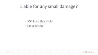 Liable for any small damage?
• 500 Euro threshold
• Class action
4/29/2019 18
 