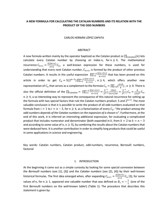 Product analysis formulas: The catalan numbers and its relation with ...