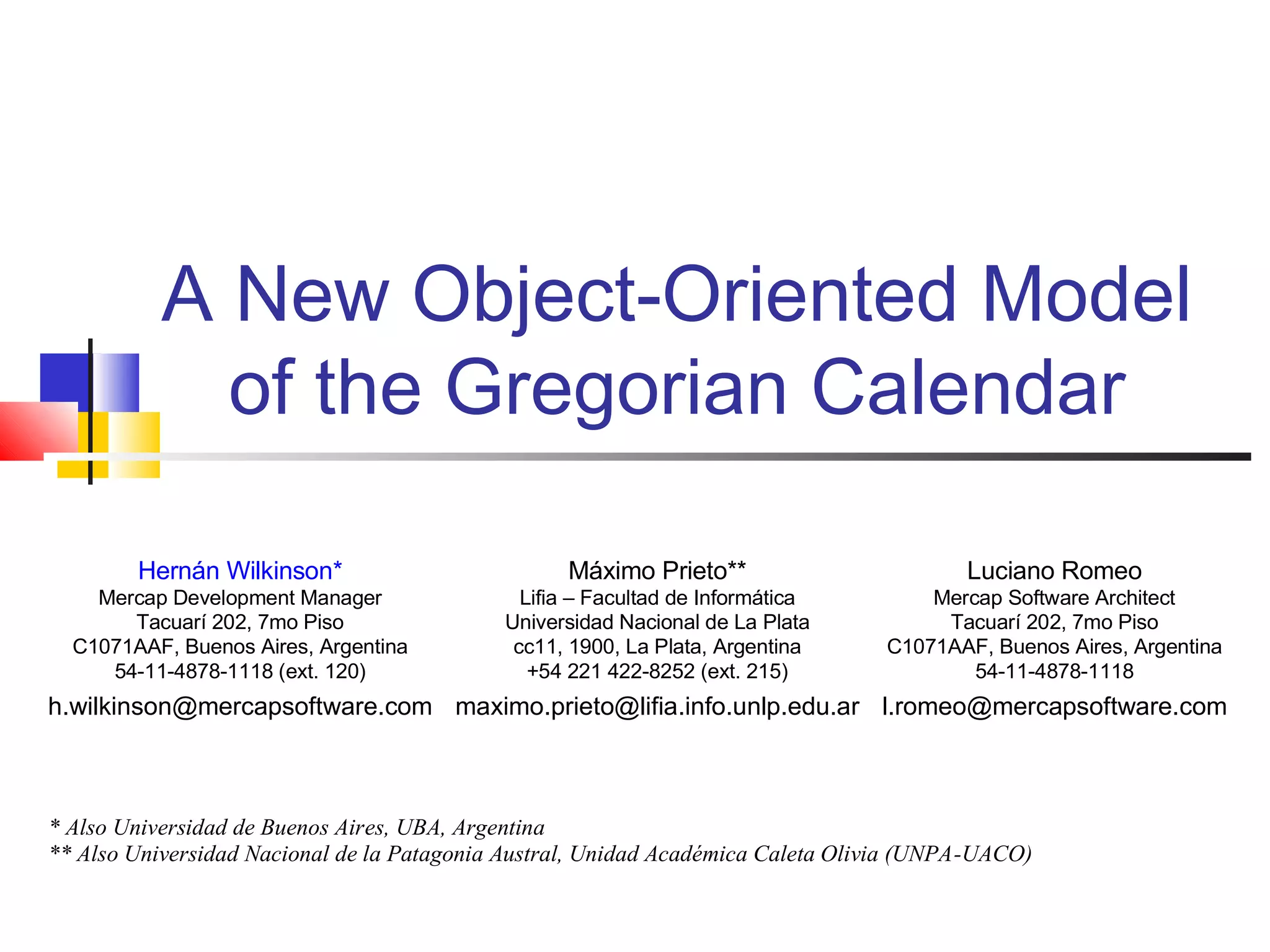 A new object oriented model of the gregorian calendar | PPT