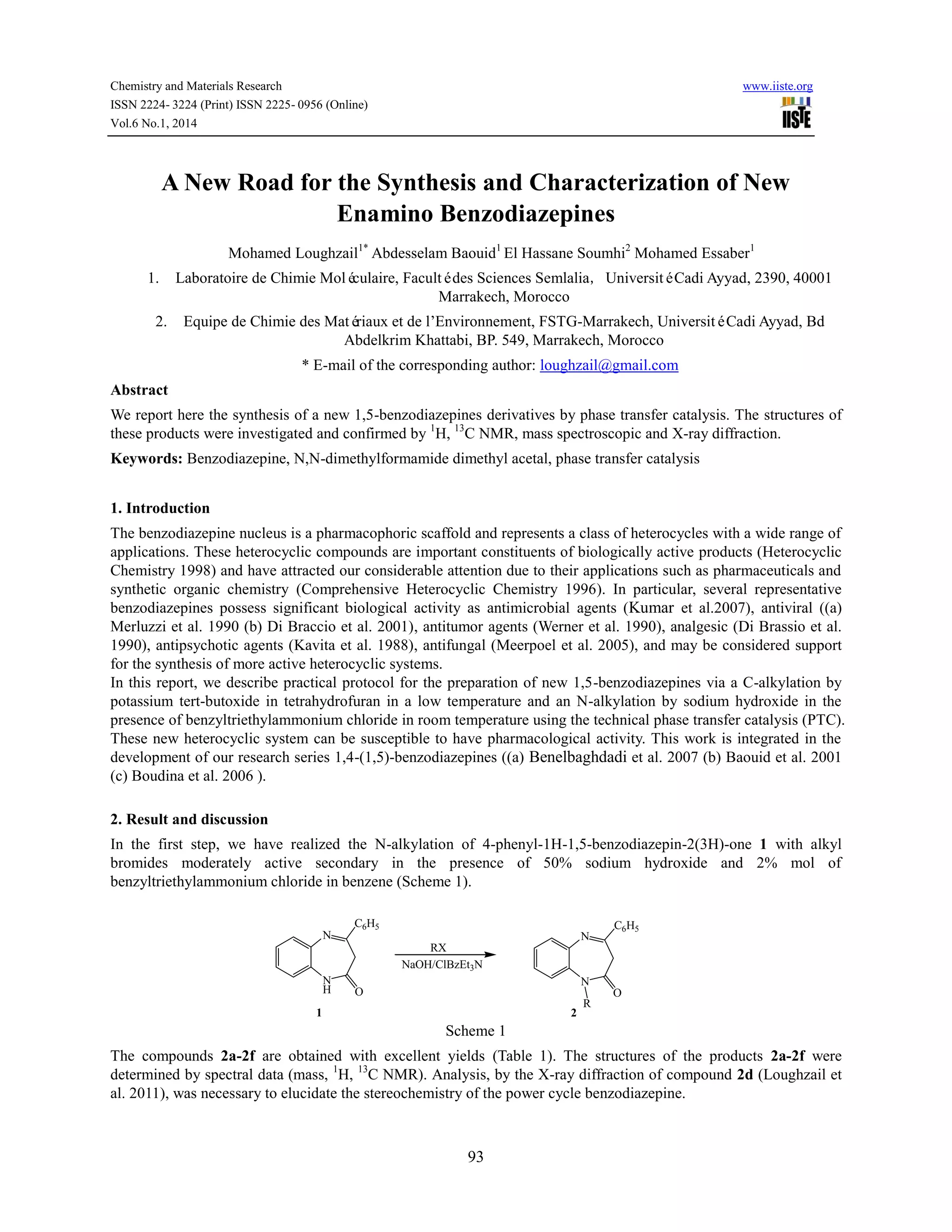 A new road for the synthesis and characterization of new enamino ...