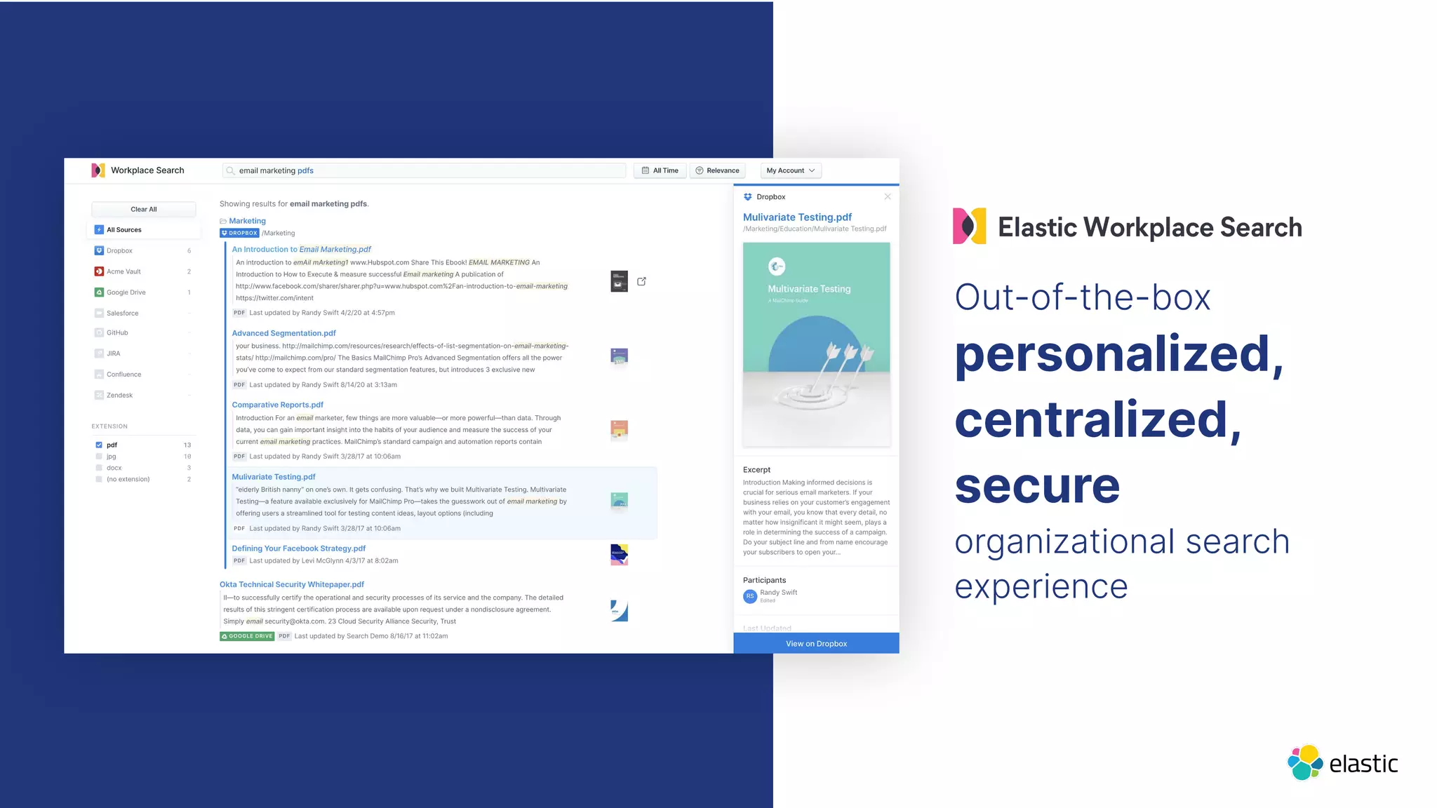 Out-of-the-box
personalized,
centralized,
secure
organizational search
experience
 