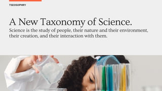 TSEOSOPHRY
A New Taxonomy of Science.
Science is the study of people, their nature and their environment,
their creation, and their interaction with them.
 