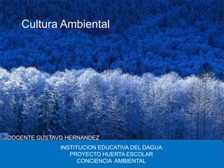 Cultura Ambiental




DOCENTE GUSTAVO HERNANDEZ
                 INSTITUCION EDUCATIVA DEL DAGUA
   DOCENTE GUSTAVO HERNANDEZ HUERTA ESCOLAR
                    PROYECTO
                       CONCIENCIA AMBIENTAL
 