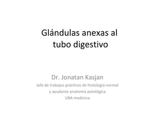 Glándulas anexas al  tubo digestivo Dr. Jonatan Kasjan Jefe de trabajos prácticos de histología normal y ayudante anatomía patológica  UBA medicina 