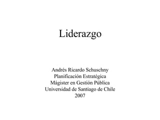 Liderazgo Andrés Ricardo Schuschny Planificación Estratégica Mágister en Gestión Pública Universidad de Santiago de Chile 2007 