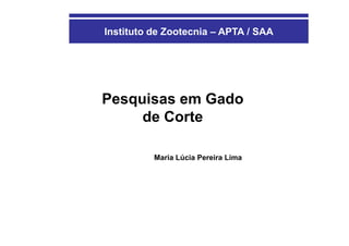 Instituto de Zootecnia – APTA / SAA




Pesquisas em Gado
     de Corte

          Maria Lúcia Pereira Lima
 