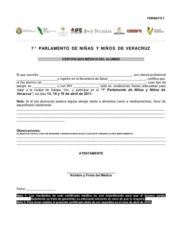 Certificado Médico del alumno