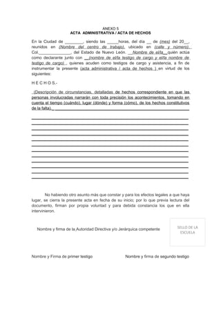 Anexo 5 acta administrativa acta de hechos