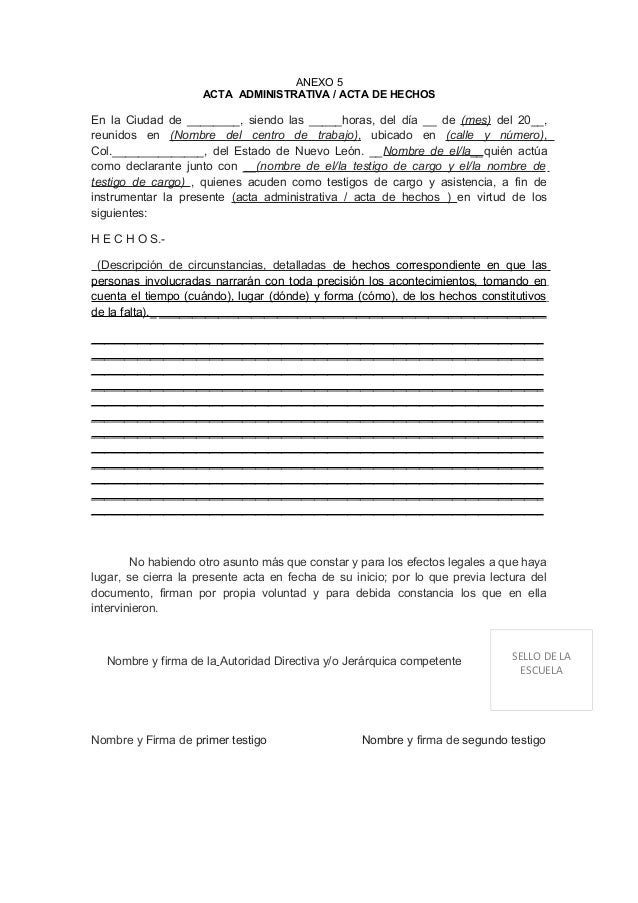 Anexo 5 acta administrativa acta de hechos