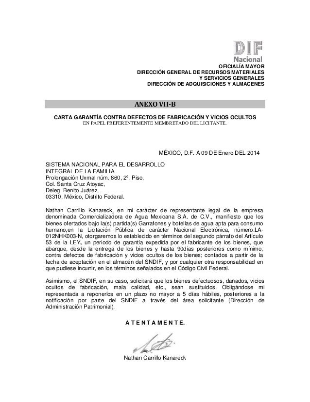 Carta Garantia De Vicios Ocultos - Sample Site i