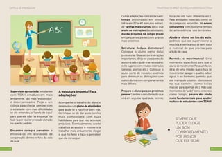 Transtorno de Déficit de Atenção/Hiperatividade (TDAH)Cartilha de Aprendizagem
1514
Supervisão apropriada: estudantes
com TDAH amadurecem mais
lentamente, são mais “esquecidos”
e desorganizados. Peça a um
colega para checar sempre com
o estudante com mais dificuldades
se ele entendeu a “tarefa de casa”
para que ele não “se esqueça” de
fazê-la por não ter prestado atenção
no que foi pedido.
Encontre colegas parceiros e
envolva-os em atividades de
cooperação dentro e fora da sala
de aula!
A estrutura importa! Faça
adaptações!
Acompanhe o trabalho do aluno e
desenvolva um plano de atividades
para ajudá-lo a não ficar para trás.
Certifique-se de dar a ele tarefas
mais compatíveis com suas
habilidades para que não acumule
prejuízos. Eventualmente, aceite
trabalhos atrasados e motive-o a
trabalhar mais arduamente, elogie
o que foi feito e faça-o perceber
que ele consegue.
hora de um livro diferente etc.).
Para atividades especiais, como as
de campo ou excursões, dê avisos
constantes com bastante tempo
de antecedência, use lembretes.
Ajude o aluno ao fim da aula,
pedindo que ele supervisione a
mochila e verificando se tem todo
o material de que precisa para
a lição de casa.
Permita o movimento! Crie
momentos específicos para que o
aluno se movimente. Peça um favor,
dê a ele uma missão que o faça se
movimentar: apagar o quadro, beber
água, ir ao banheiro; permita que
ele manipule objetos silenciosos
na sua carteira (como bolas
macias para apertar etc.). Não use
momentos de “ação” como o recreio
como castigo... pausas são ainda
mais fundamentais para ajudar
no foco de estudantes com TDAH!
Outras adaptações comuns incluem:
tempo prolongado em provas
(dê a ele 20 a 40 minutos extras),
dê tarefas mais curtas, peça que
anote as instruções das atividades,
divida projetos de longo prazo
em pequenas partes com prazos
mais próximos.
Estrutura! Reduza distratores!
Coloque o aluno perto do(a)
professor(a). Quando der instruções
importantes, dirija-se para perto do
aluno na sala e ajude-o se necessário;
evite lugares com muitos estímulos
(janelas, portas etc.). Coloque o
aluno perto de modelos positivos
para diminuir as distrações com
outros alunos com comportamentos
mais difíceis.
Prepare o aluno para os próximos
passos! Lembre o estudante do que
virá em seguida (qual aula, recreio,
Sempre que
puder, ELOGIE
um bom
comportamento,
por menor
que ele seja!
 