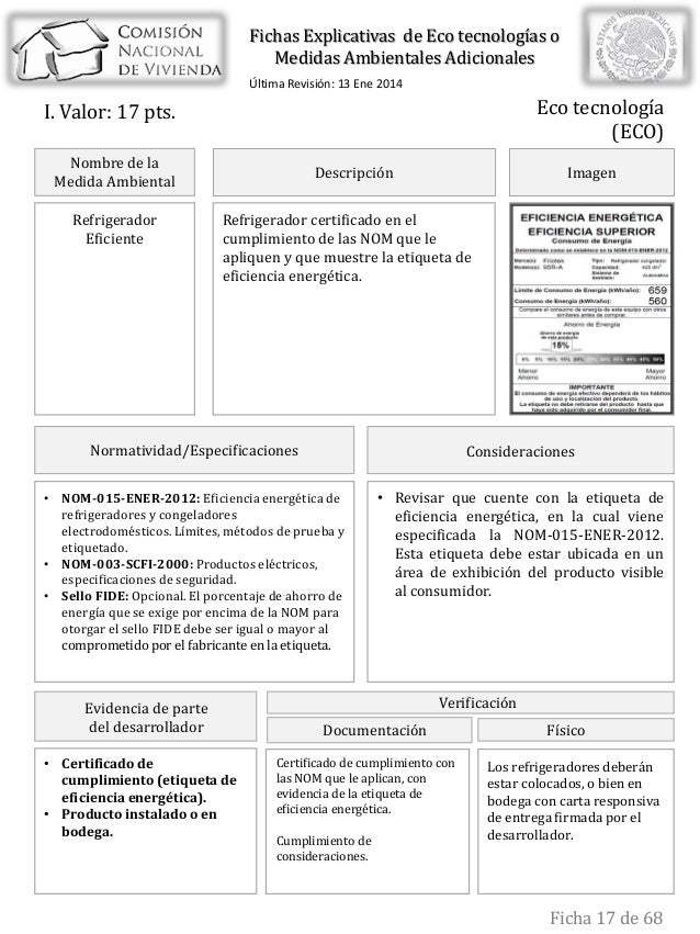 FICHAS ECO TECNOLOGÍAS ROP 2014 CONAVI