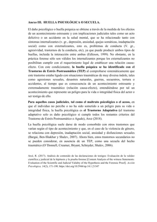 Anexo III. HUELLA PSICOLÓGICA O SECUELA.
El daño psicológico o huella psíquica se obtiene a través de la medida de los efe...